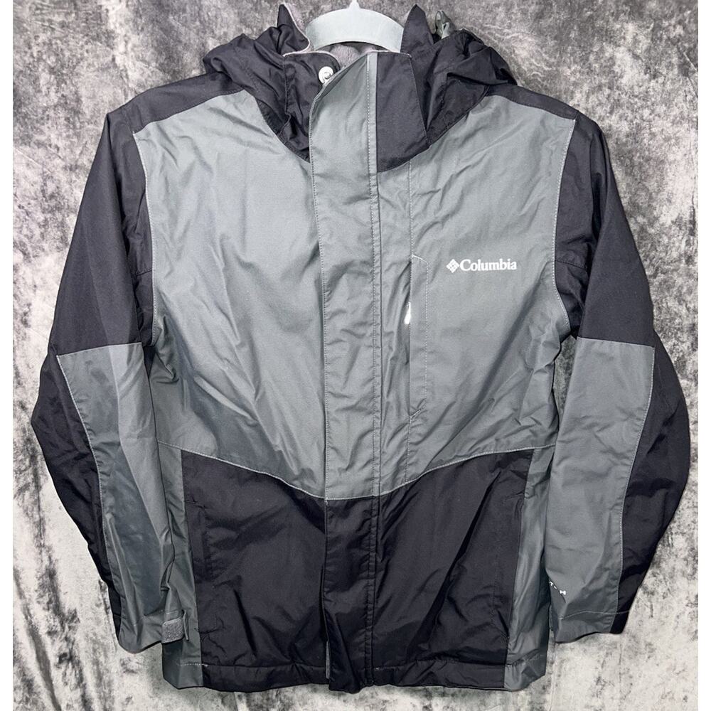 Columbia Boys Medium Puffer Jacket Hooded Gray Black Interchange Outgrown System